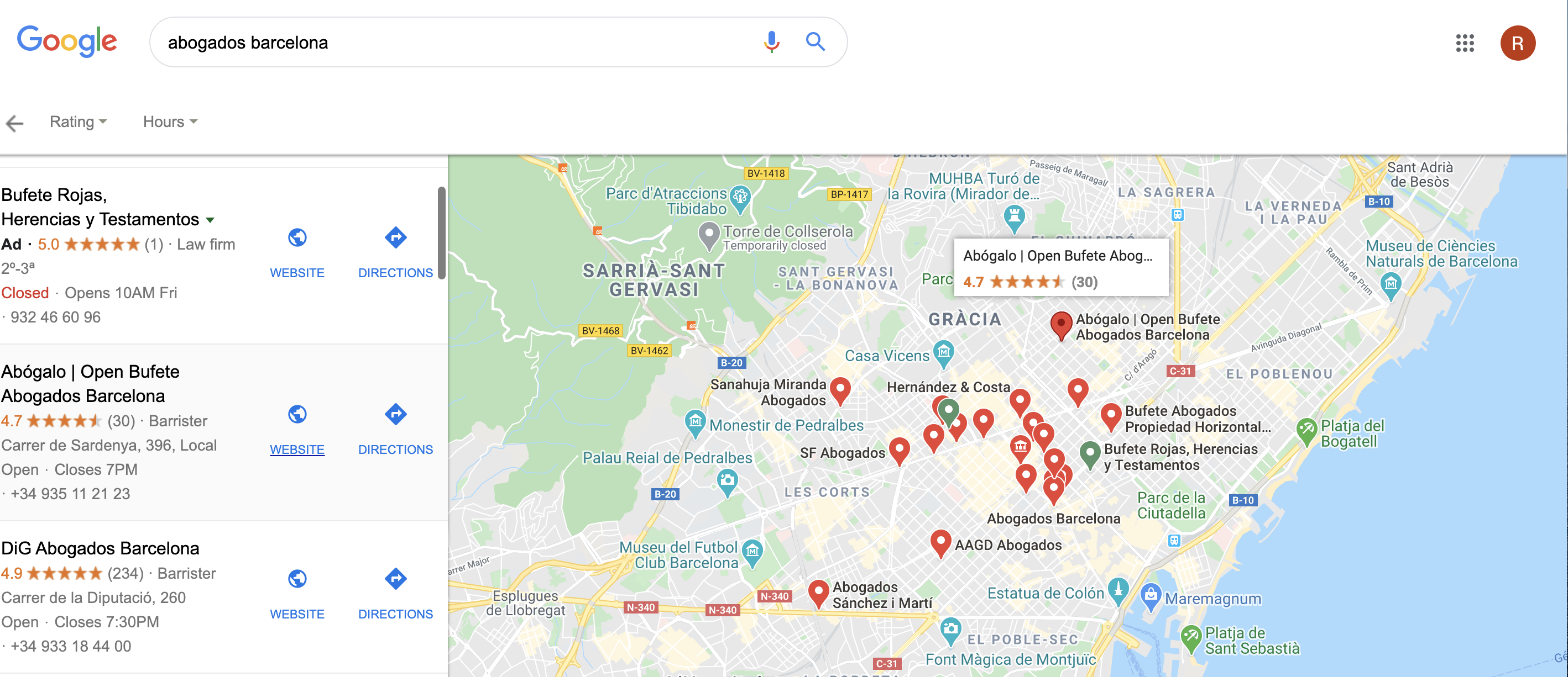 SERP map pack business listing screenshot