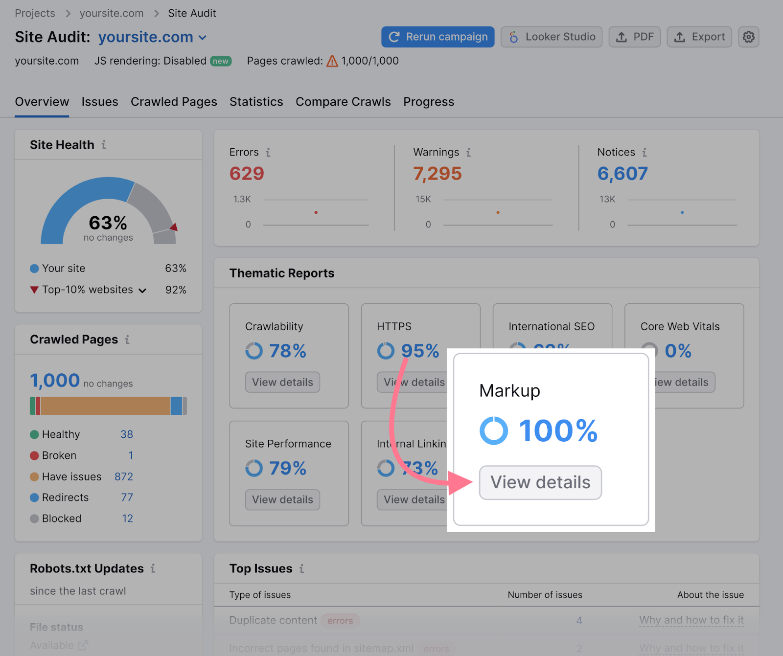 Site Audit tool markup