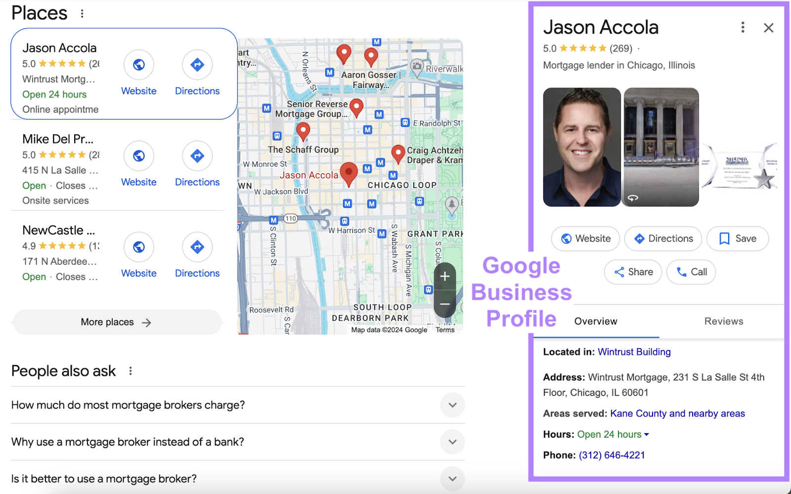 an expanded Google Business Profile from the local pack SERP feature