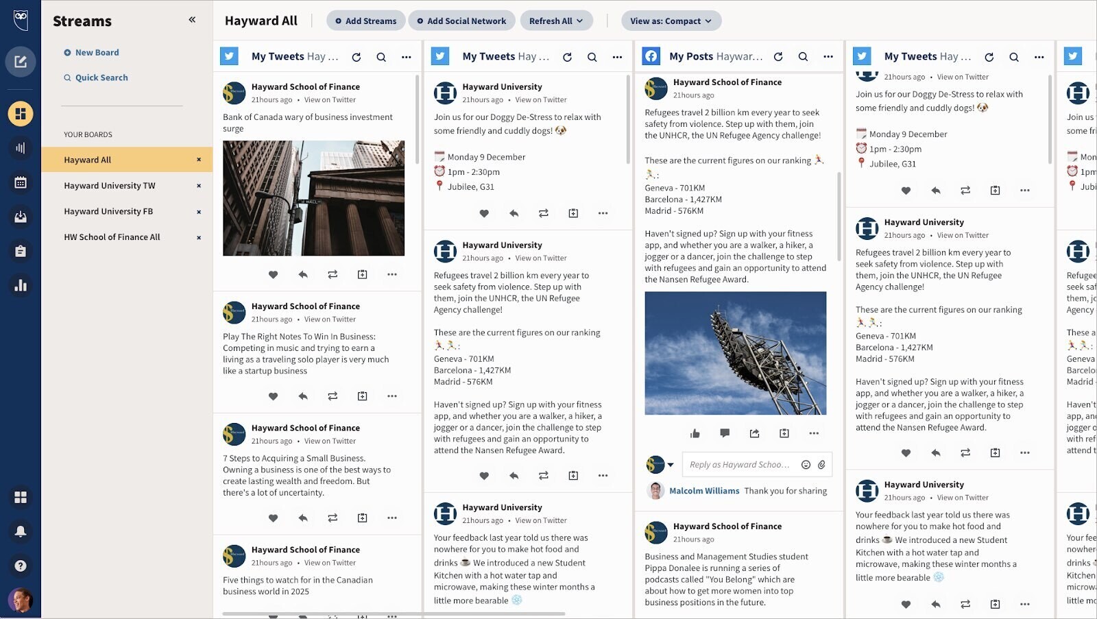 Hootsuite lets you manage social posts across multiple Twitter and Facebook accounts by sorting them into streams