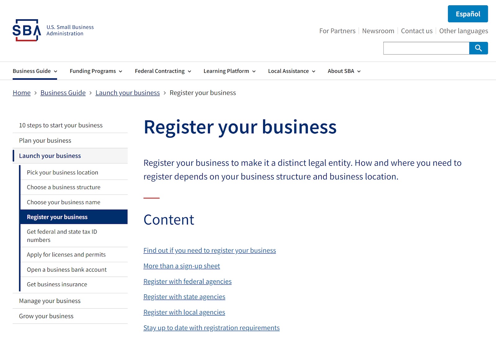 "Register your business" leafage   connected  U.S. Small Business Administration website