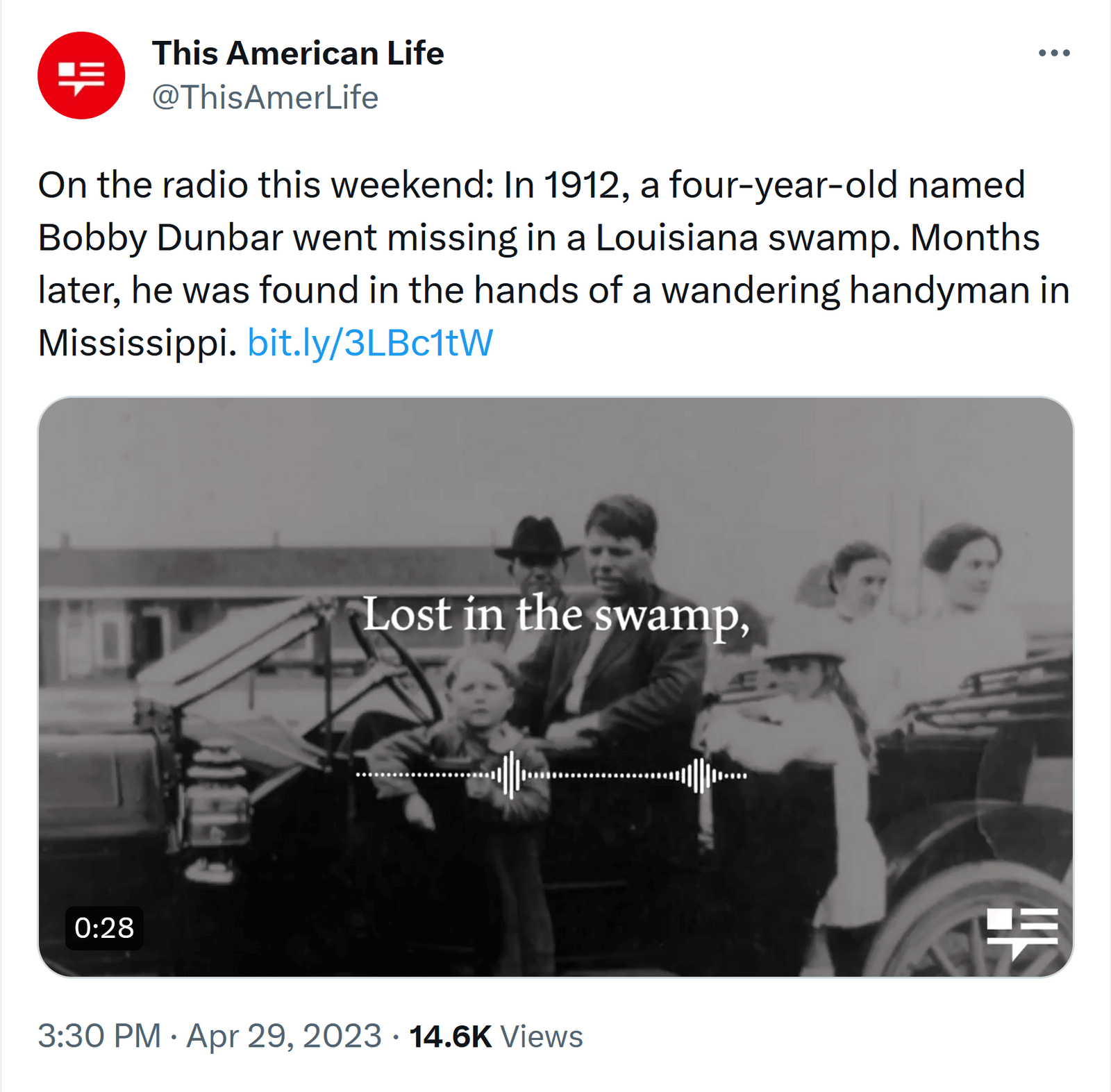 an example of 30-second snippets from “This American Life” on Twitter