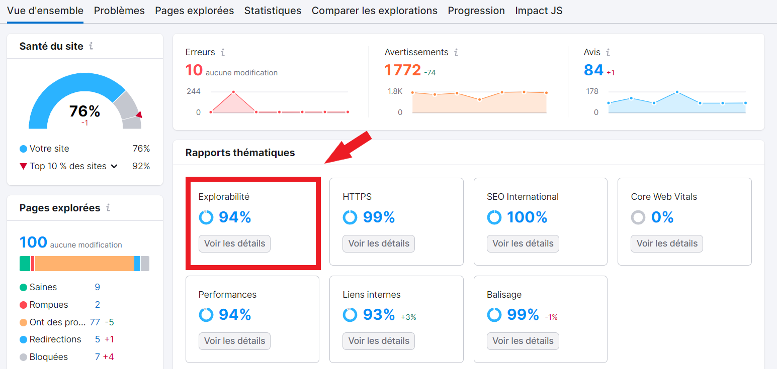 Explorabilité dans Audit de site