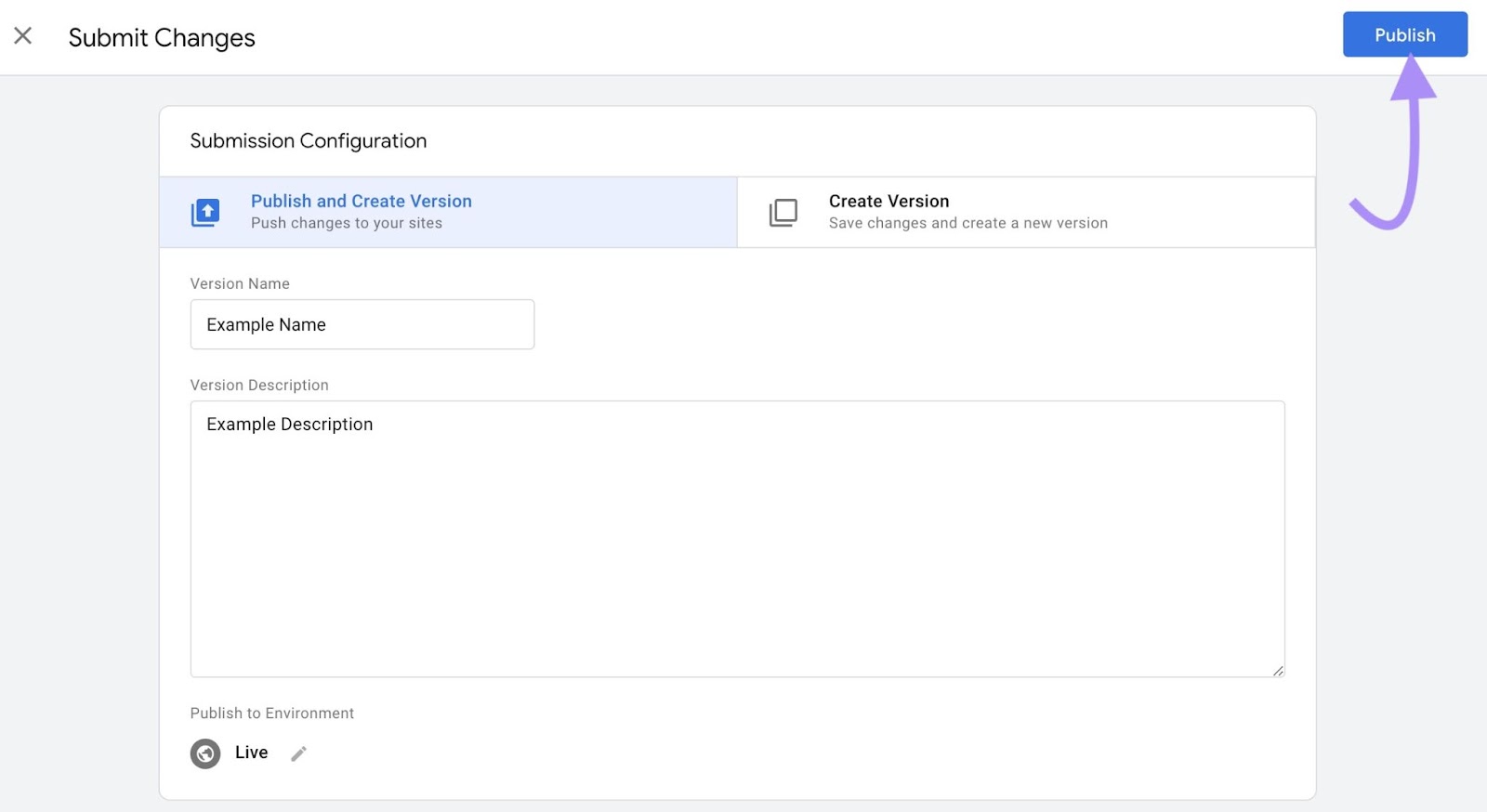 "Publish" fastener  successful  “Submit Changes” window