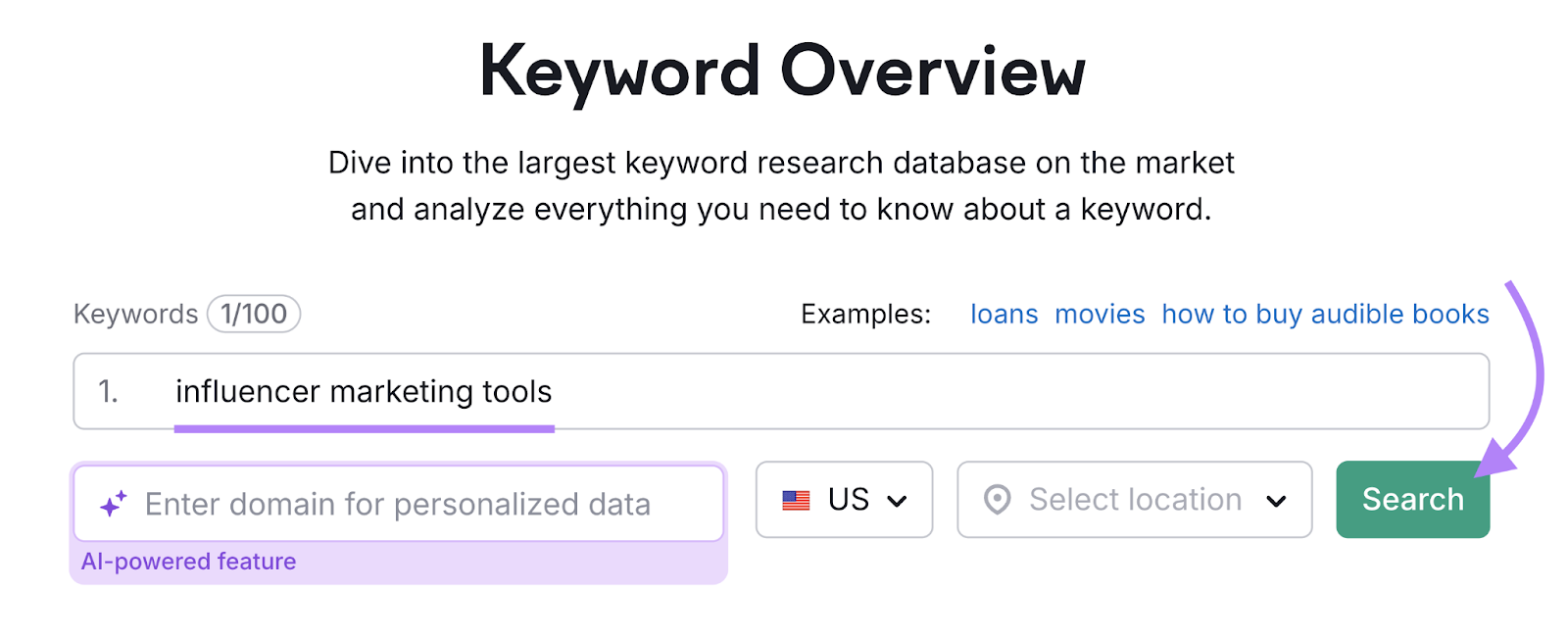 keyword entered into tool