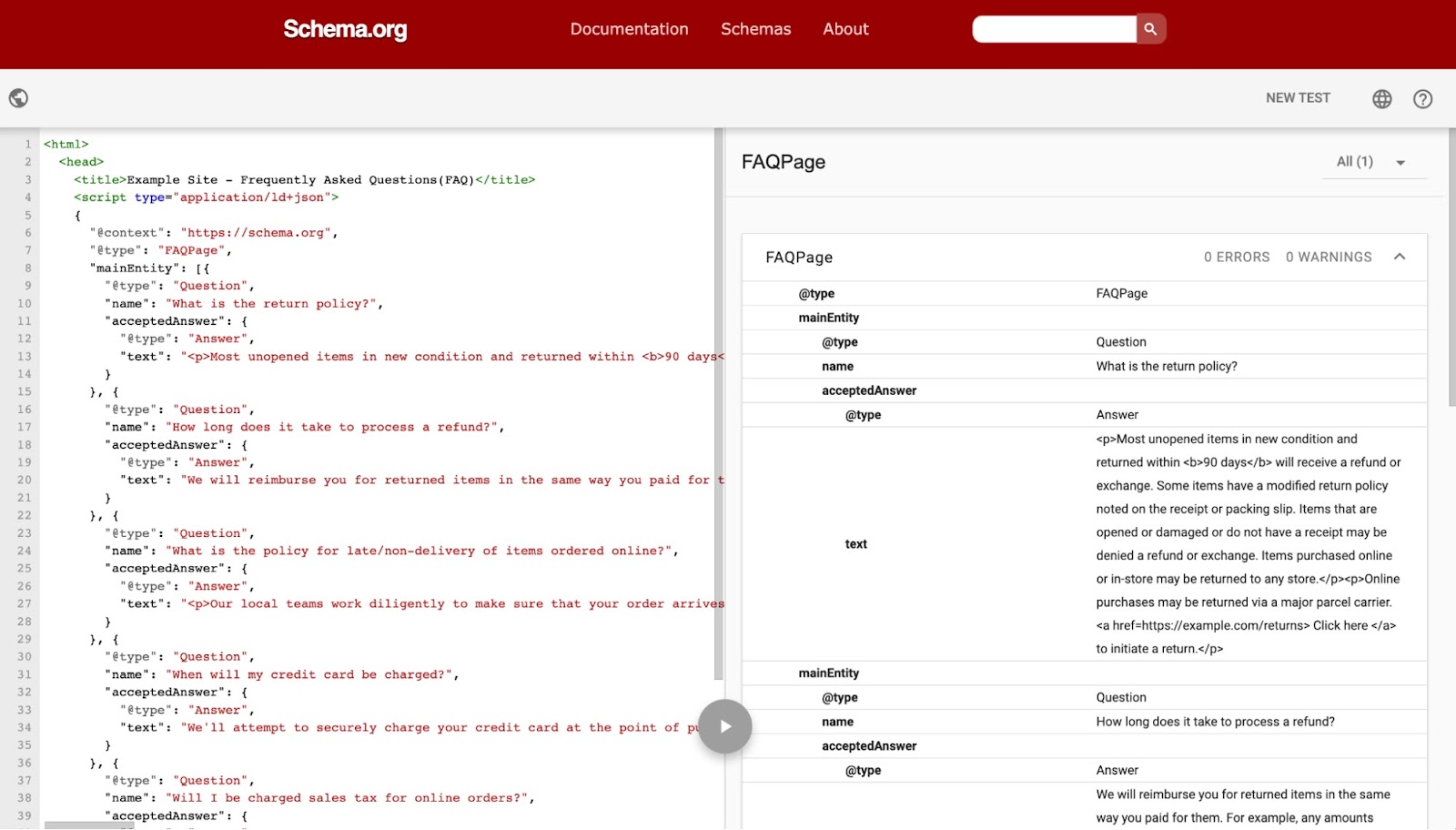 Schema.org platform with "FAQPage"