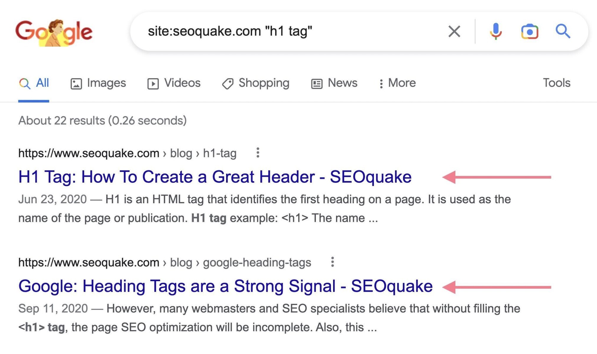 ตัวอย่างการเชื่อมโยงภายใน google serp