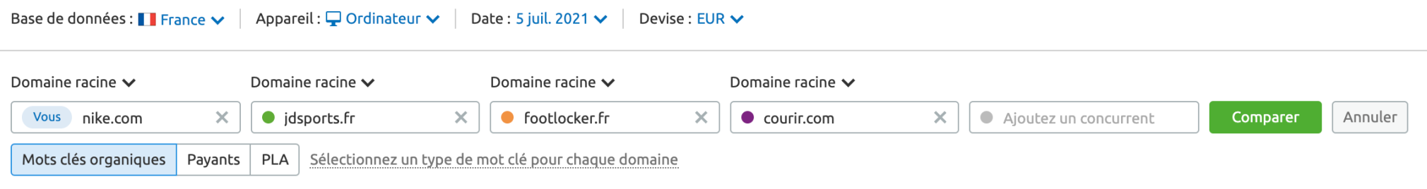 outil possibilités de mots clés