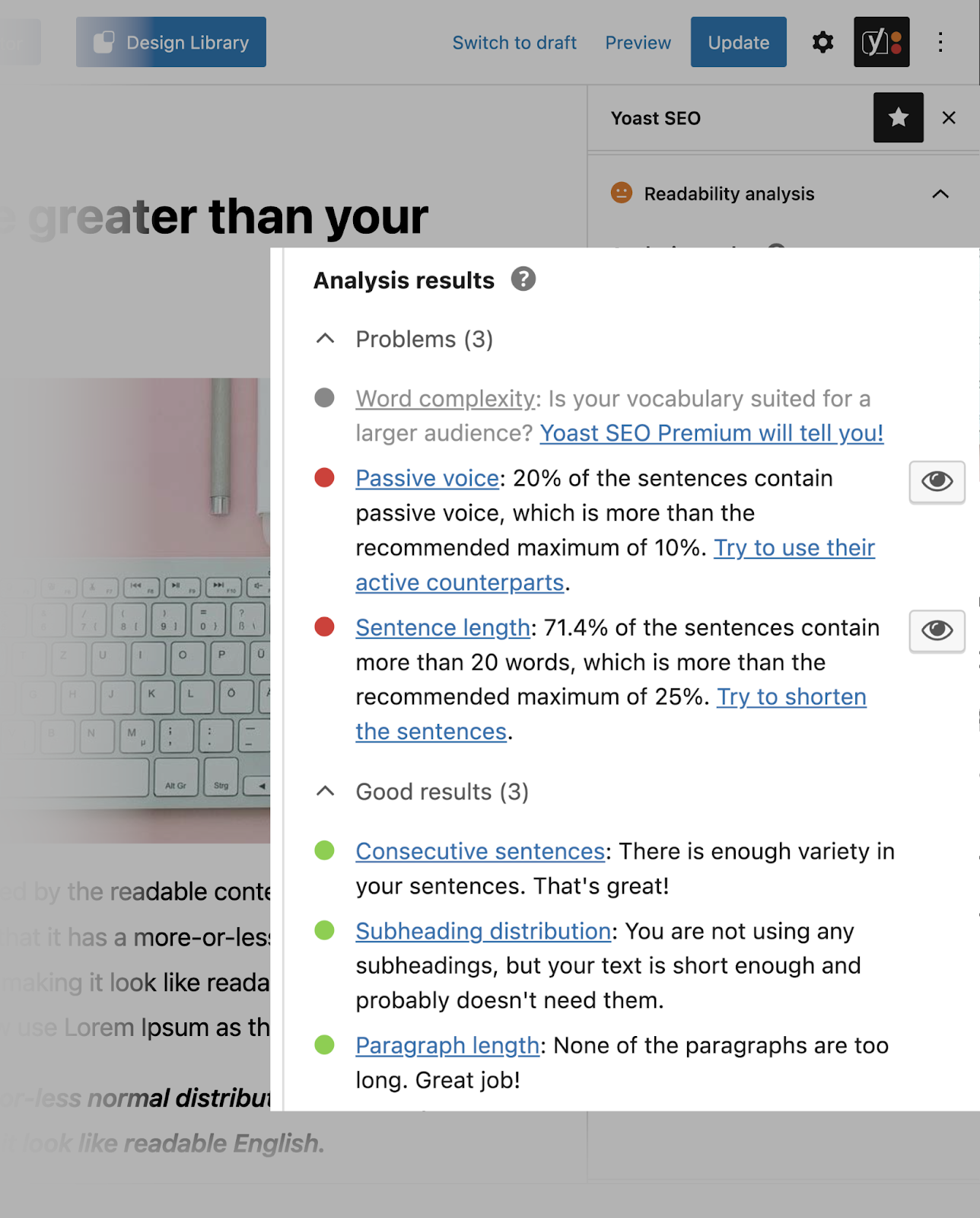 Analysis results section