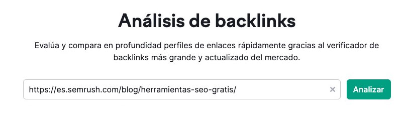 Página de inicio de Análisis de backlinks