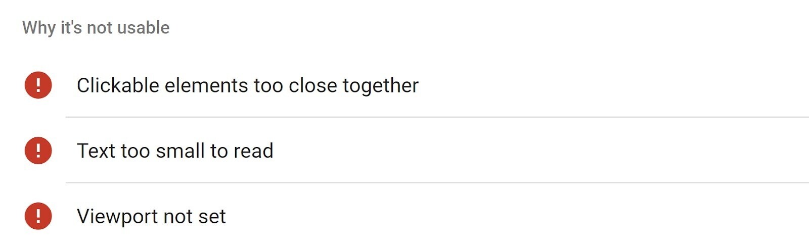 Google’s test tool provides a list of usability errors to fix