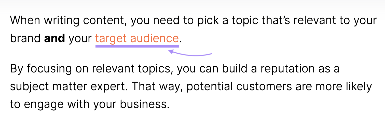 A link with anchor text that reads "target audience"