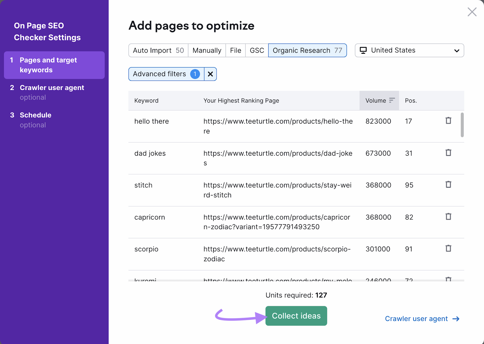 "Ajouter des pages pour optimiser la fenêtre" avec le bouton "Collecter des idées" en surbrillance en bas