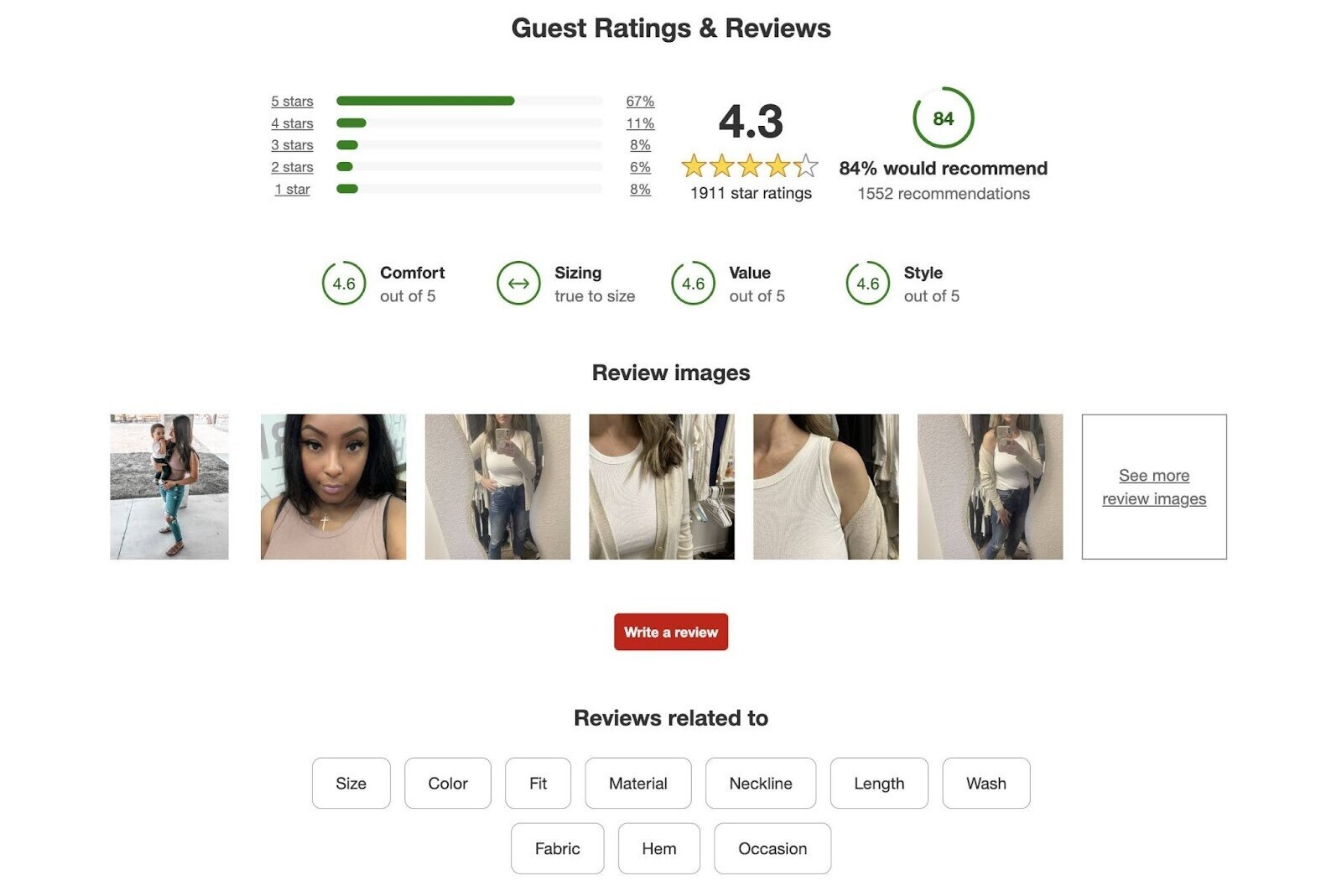 Guest ratings and reviews page