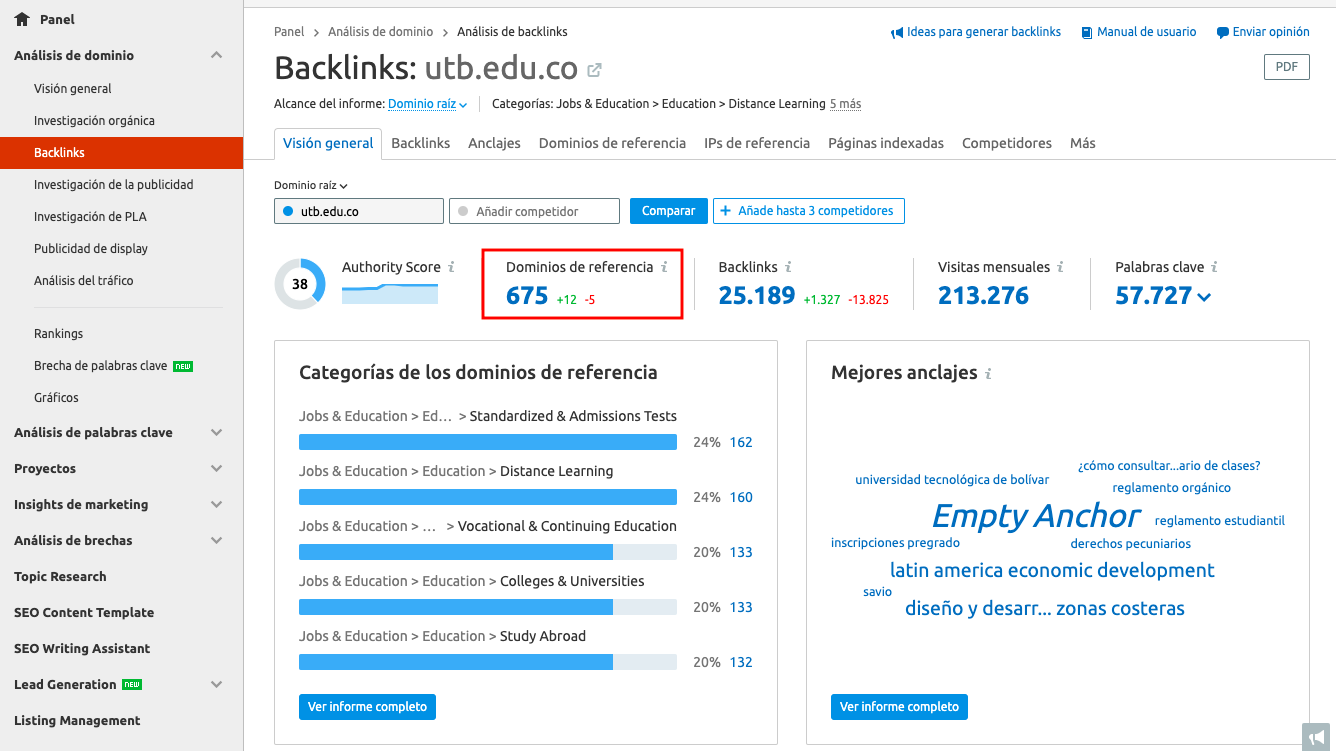 Linkbuilding de calidad - Dominios de referencia SEMrush