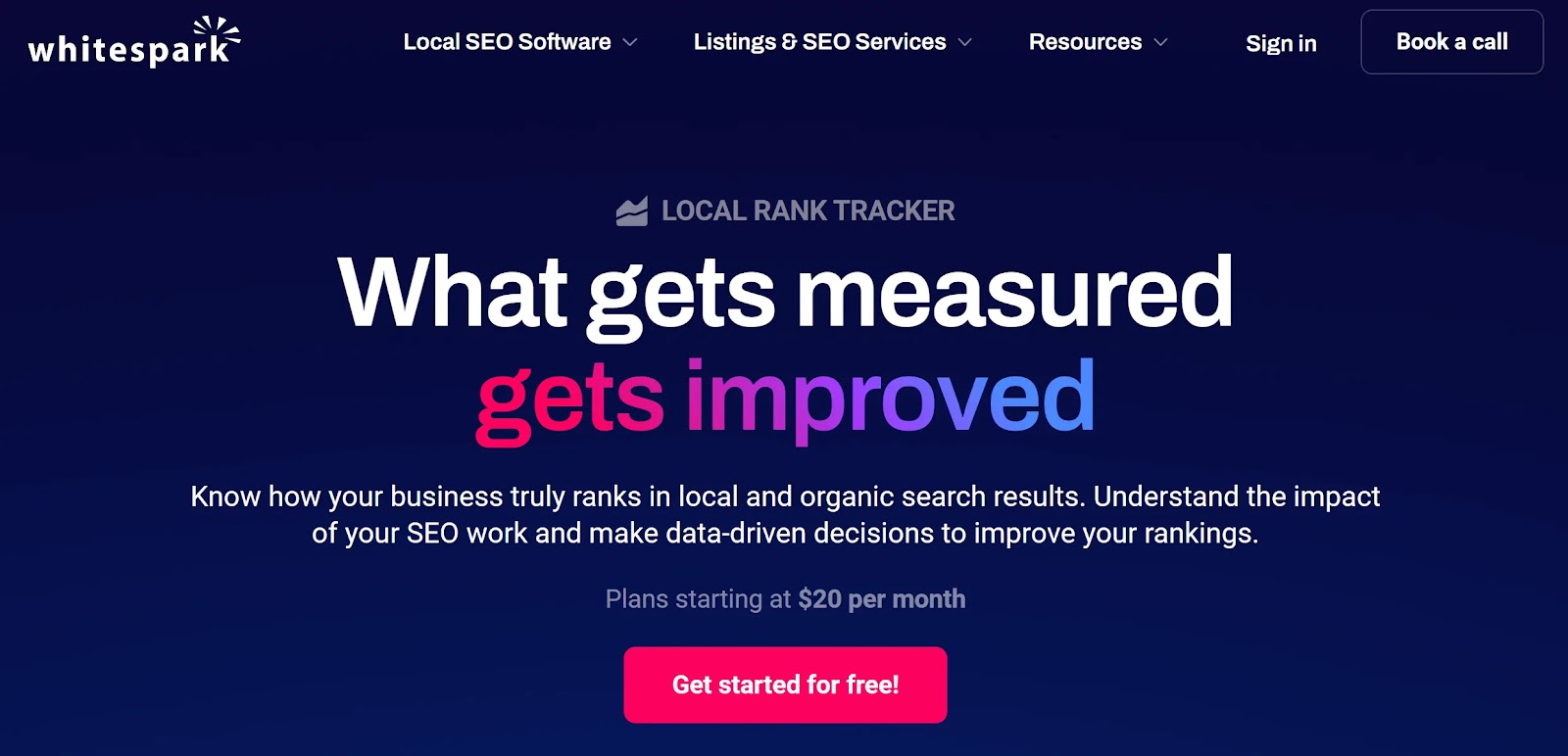 Whitespark Local Rank Tracker tool homepage.