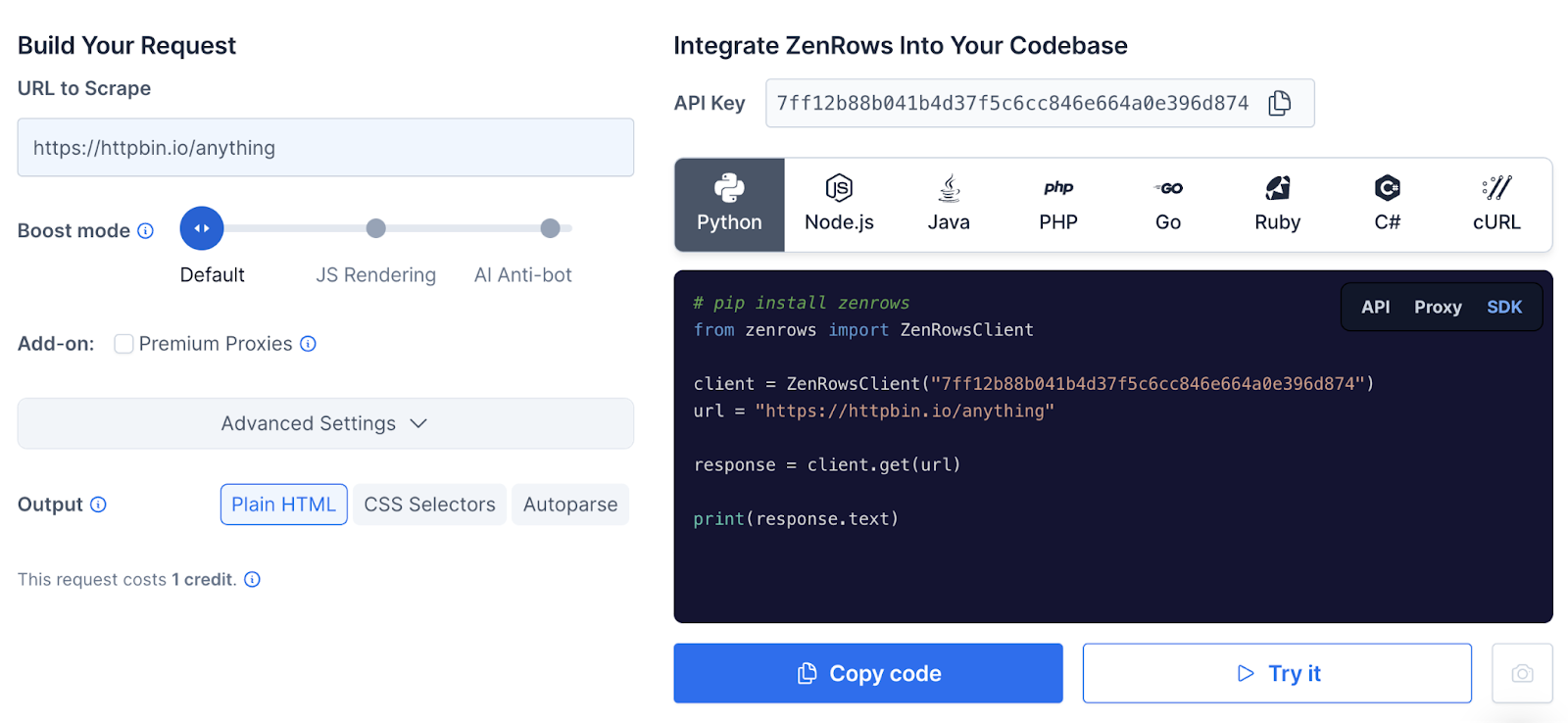 Build your request in ZenRows