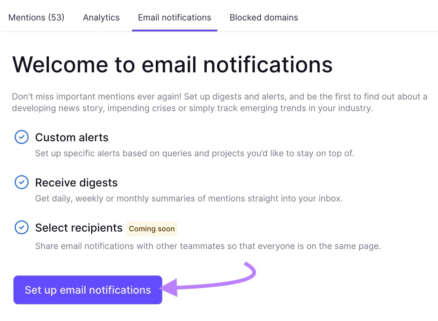 "Welcome to email notifications" pop up window