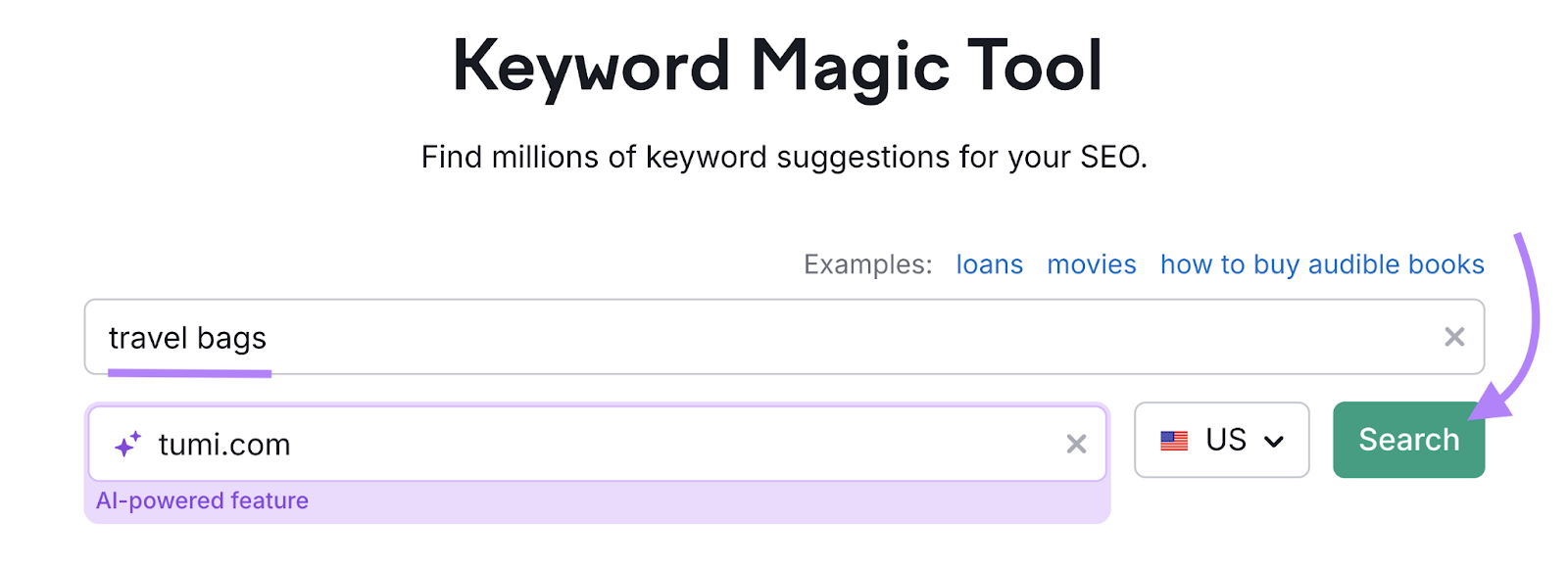 Keyword and domain are entered.