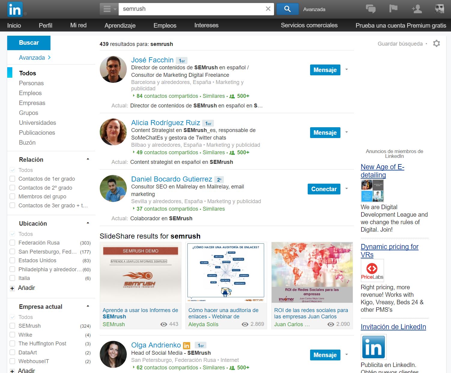 Gente que trabaja en SEMrush LinkedIn