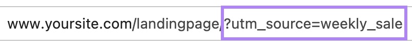 UTM parameter used at the end of a URL to track traffic from a weekly sale email