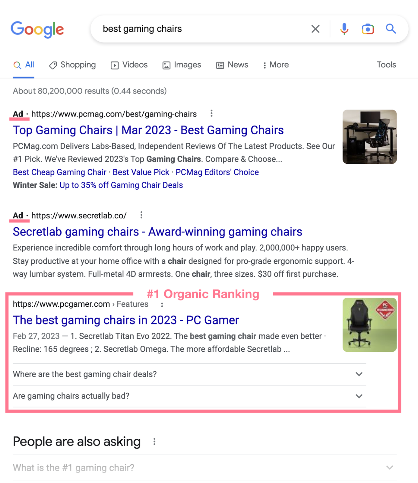 Google search for best gaming chairs
