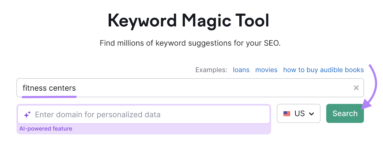 "fitness centers" entered into Keyword Magic Tool