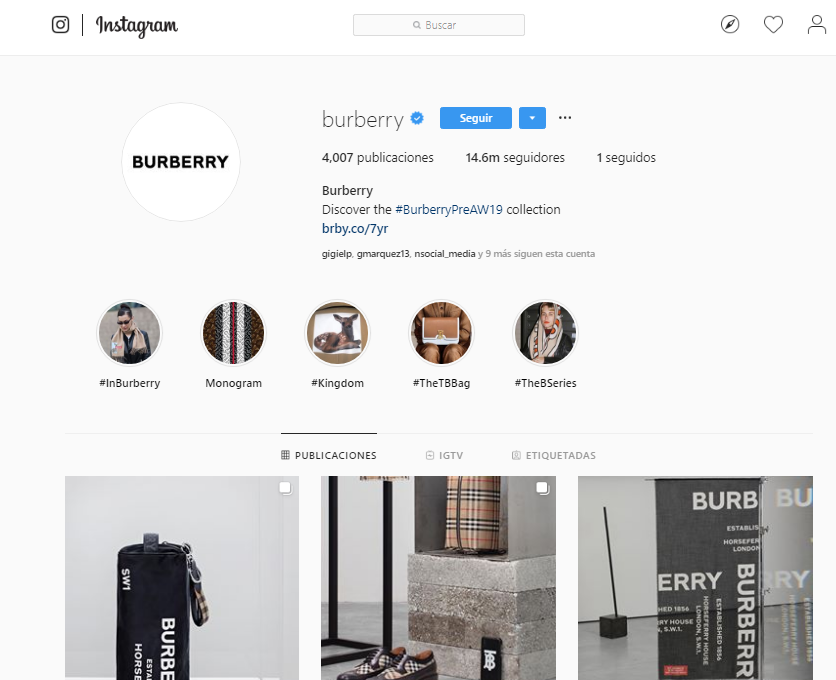 Likes en Instagram - Burberry