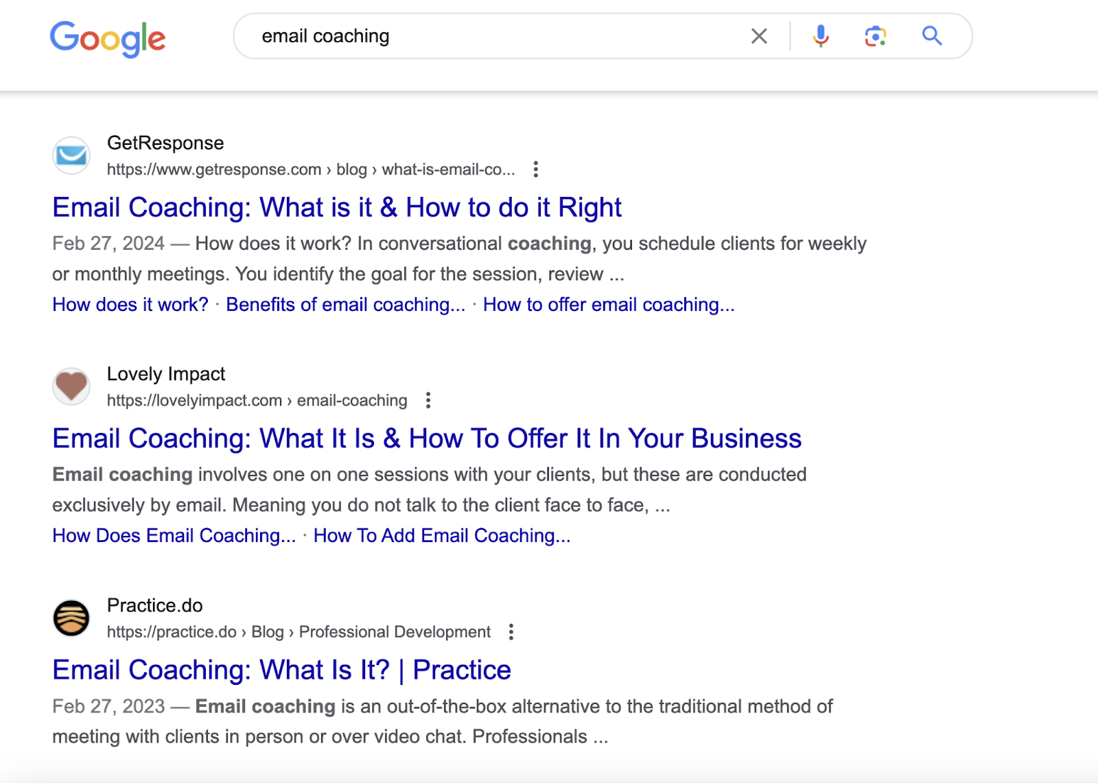 "email coaching" SERP results amusement   applicable  results for the keyword