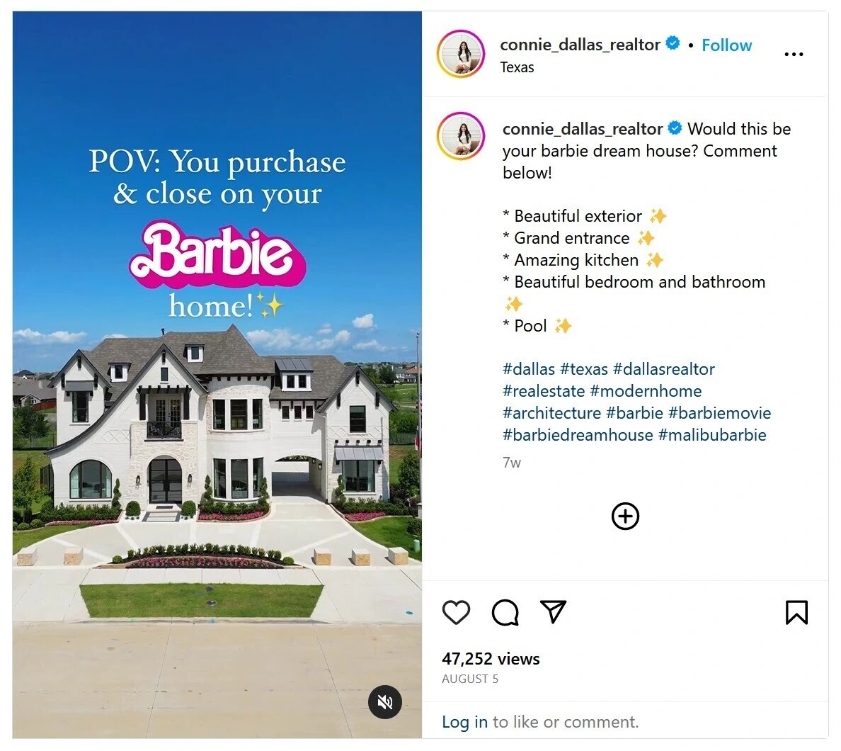 A real estate post that taps into the Barbie trend