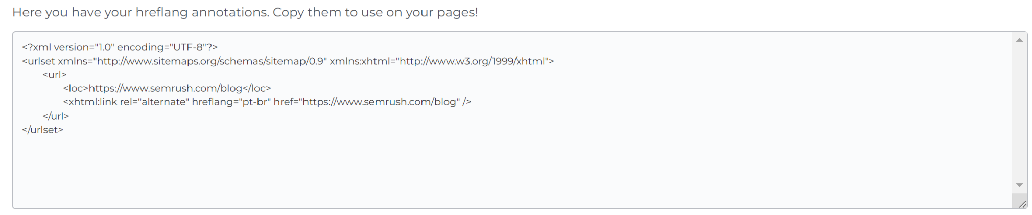 adicionar tag hreflang no sitemap XML