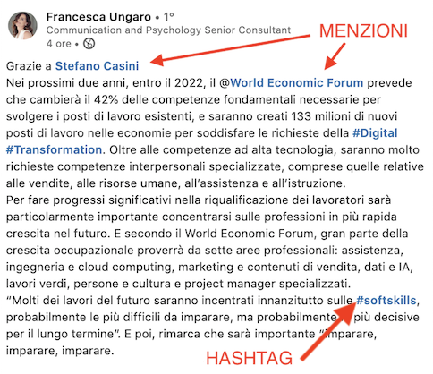 come usare menzioni e hashtag su linkedin