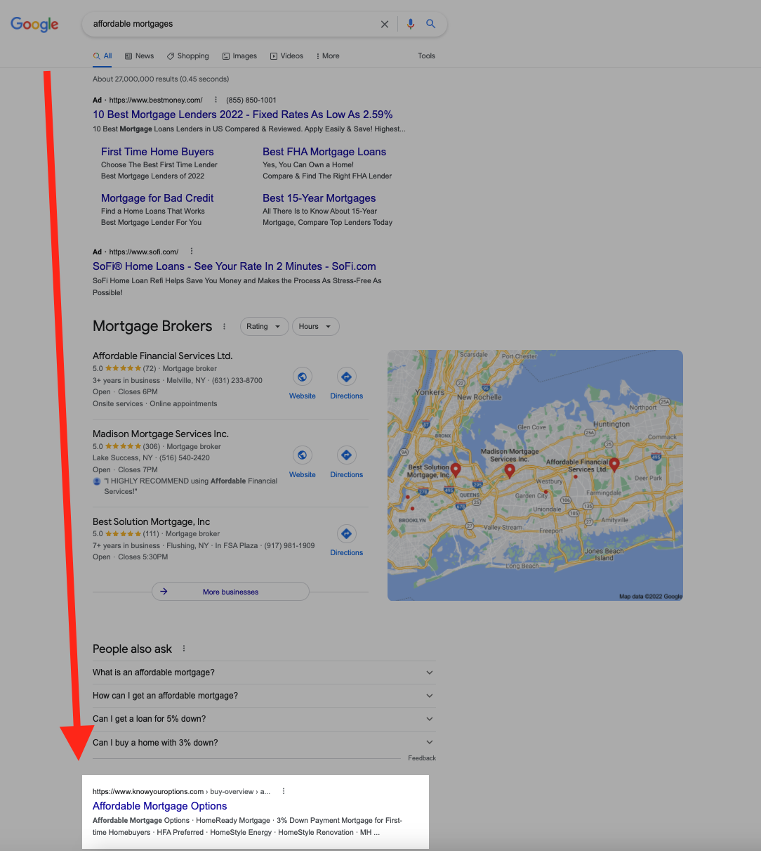 Google SERP with SERP features