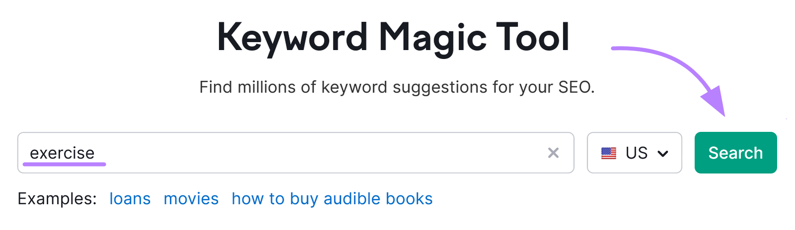 "exercise" typed in Keyword Magic Tool search bar