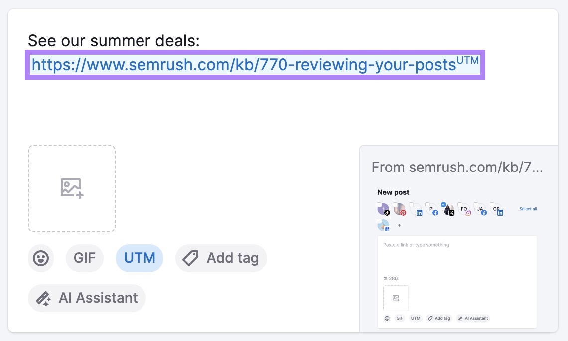 a URL on post made on Social Poster with the UTM tag at the end