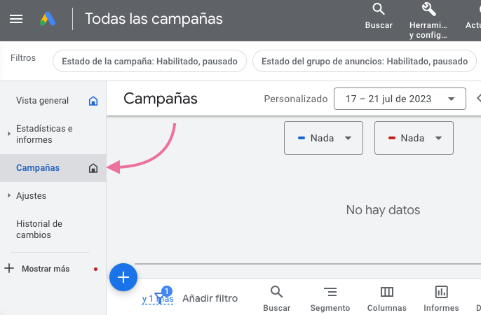 Para encontrar el CTR de tus anuncios de búsqueda, inicia sesión en tu cuenta de Google Ads