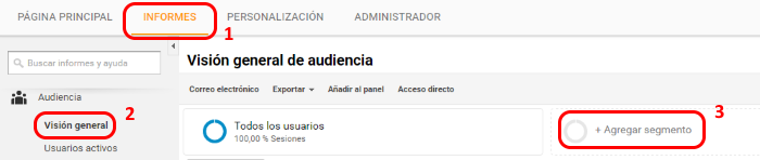 Agregar un segmento a la vista actual en Analytics