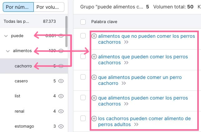 Seleccionar grupos de temas en Keyword Magic Tool