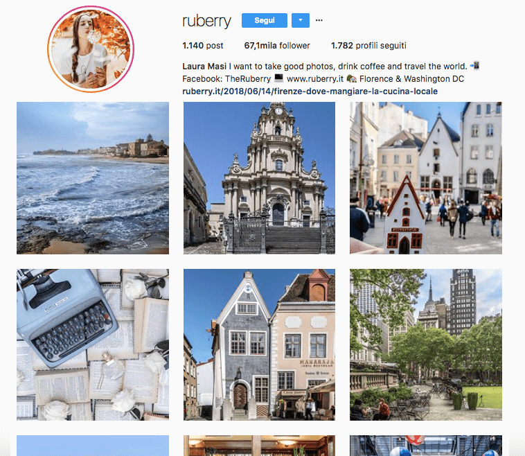 Seguire l'account Instagram di Ruberry