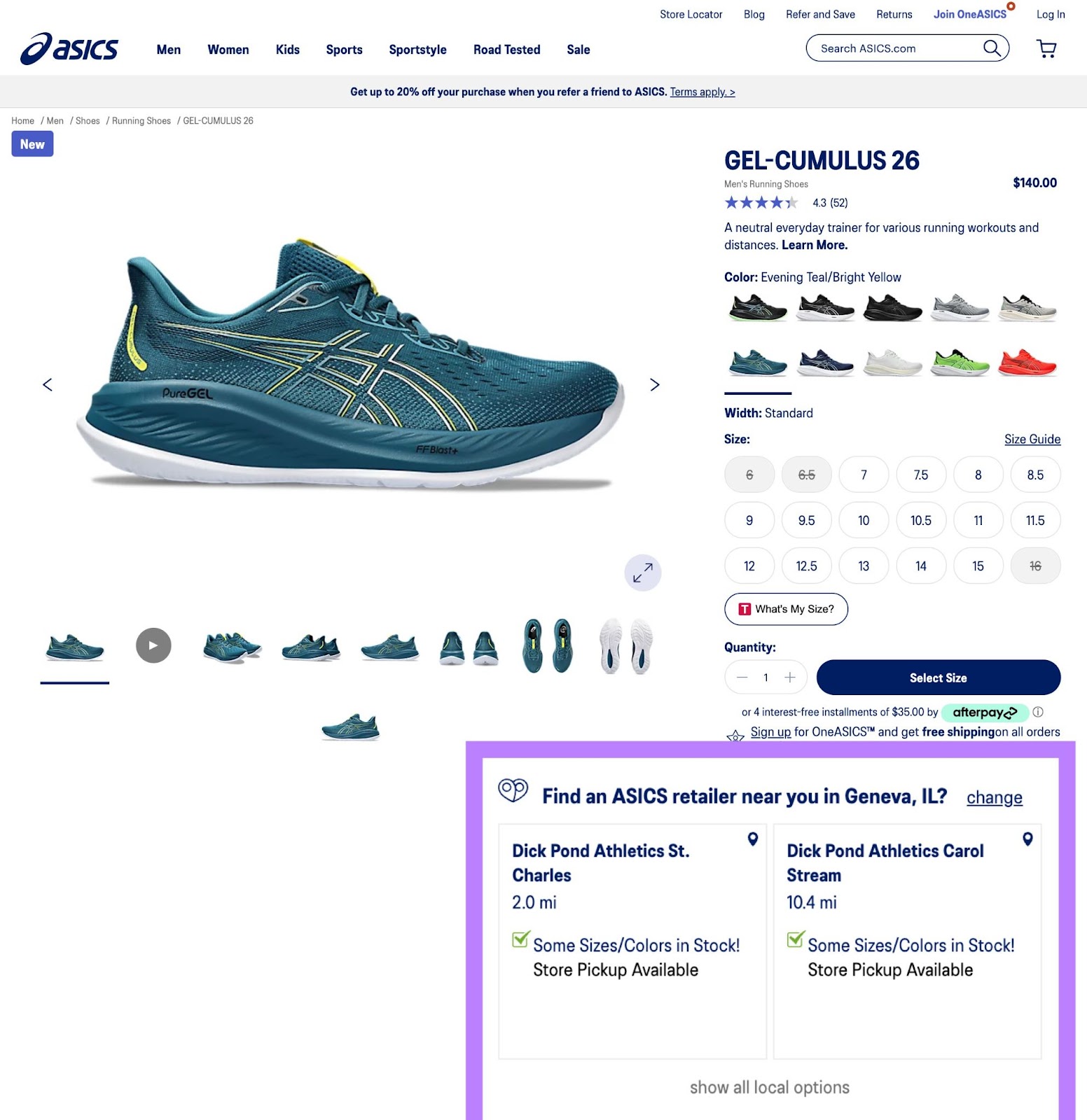 Dynamic product page uses customer location to find local retailers who sell this shoe