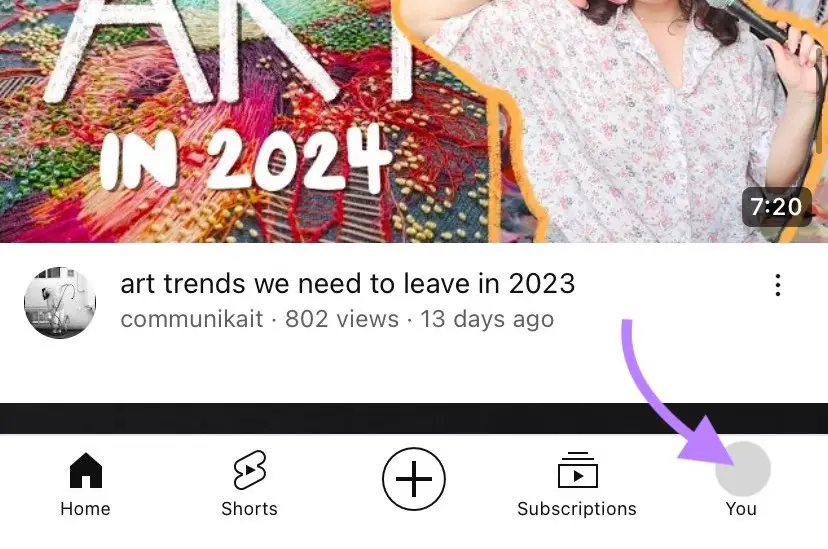 Arrow pointing to relationship  illustration   tab successful  bottommost  navigation of YouTube mobile app