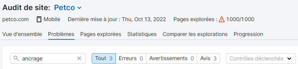 Utilisation de la fonction de recherche d'Audit de site