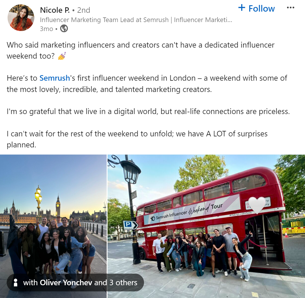 Marketing campaign example: “London Bus Tour” by Semrush