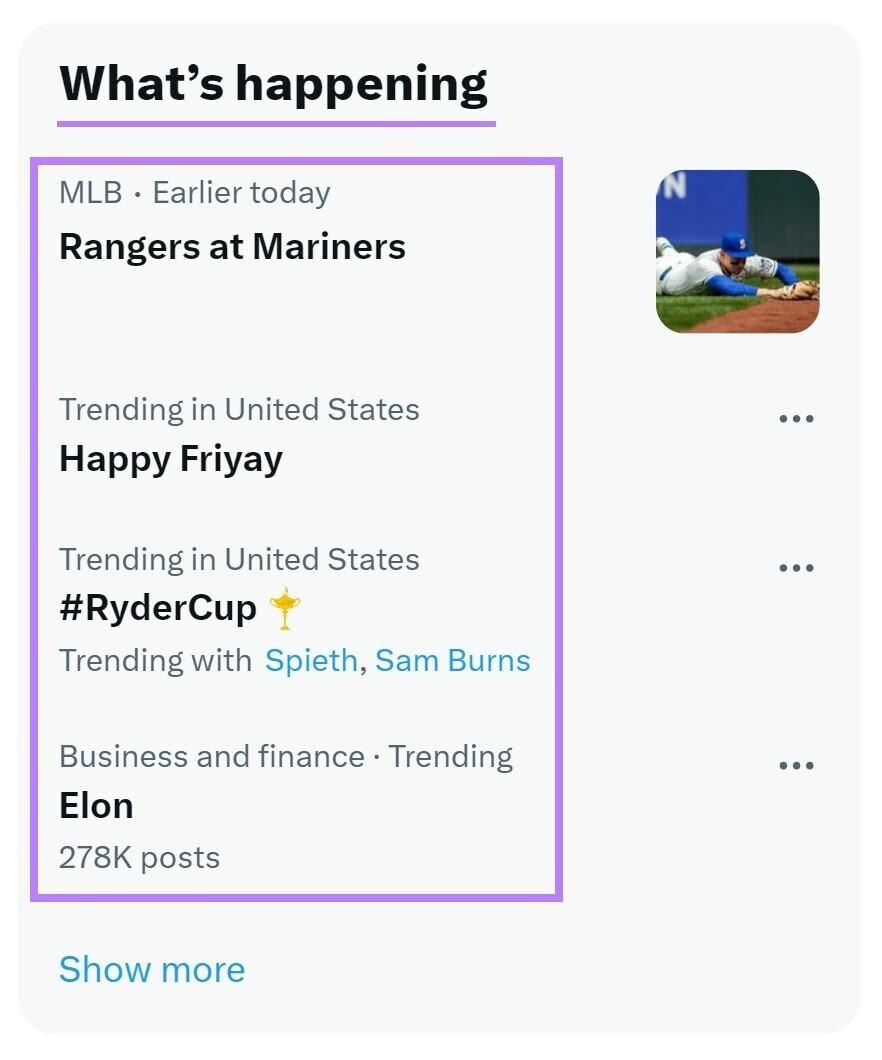 "What's happening" section on X