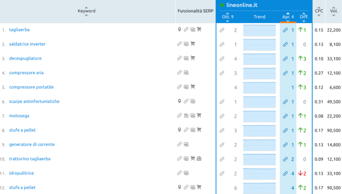 alcuni dei posizionamenti raggiunti con la seo per l'ecommerce