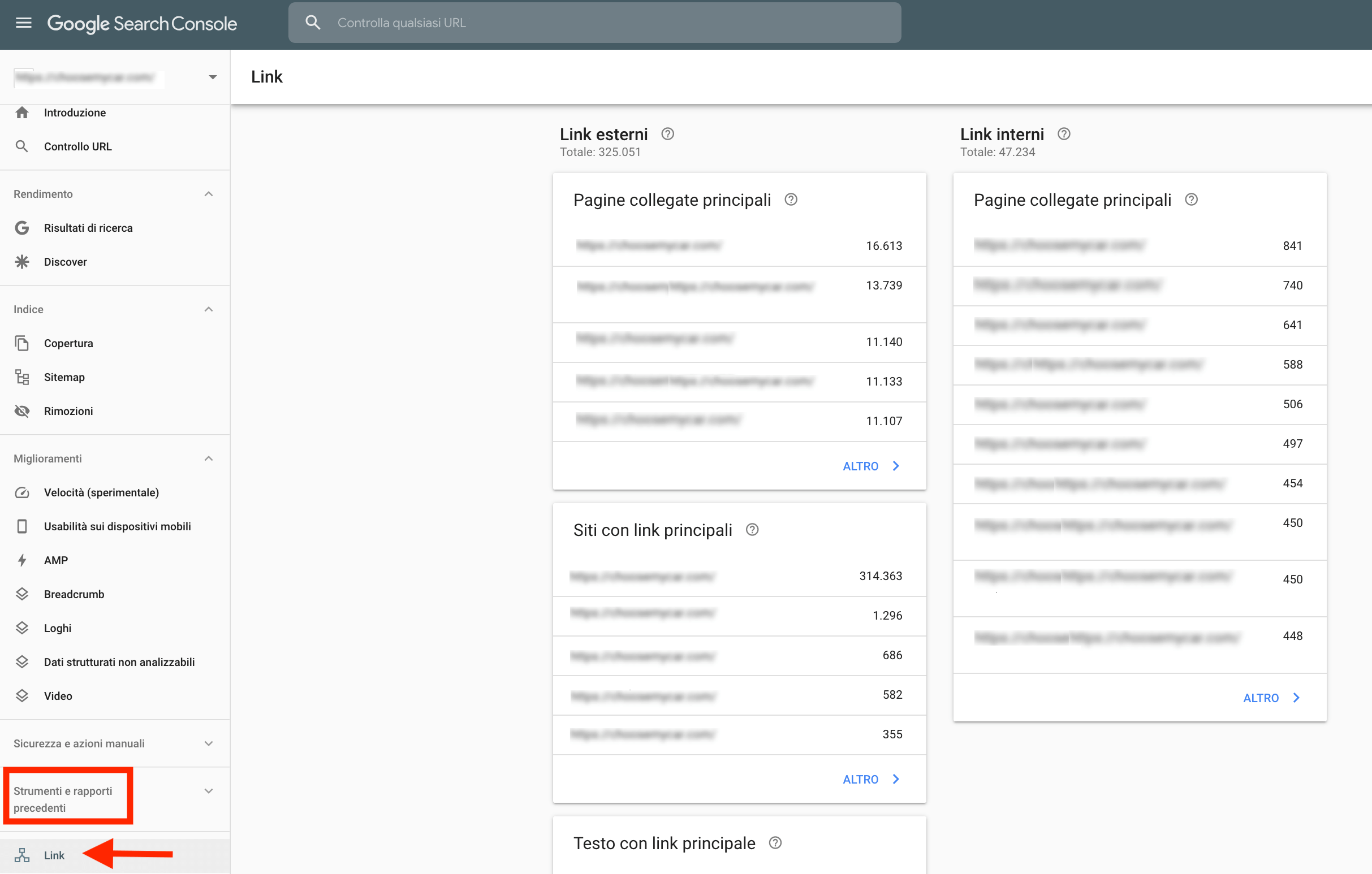 dove trovare i backlink su google-search console