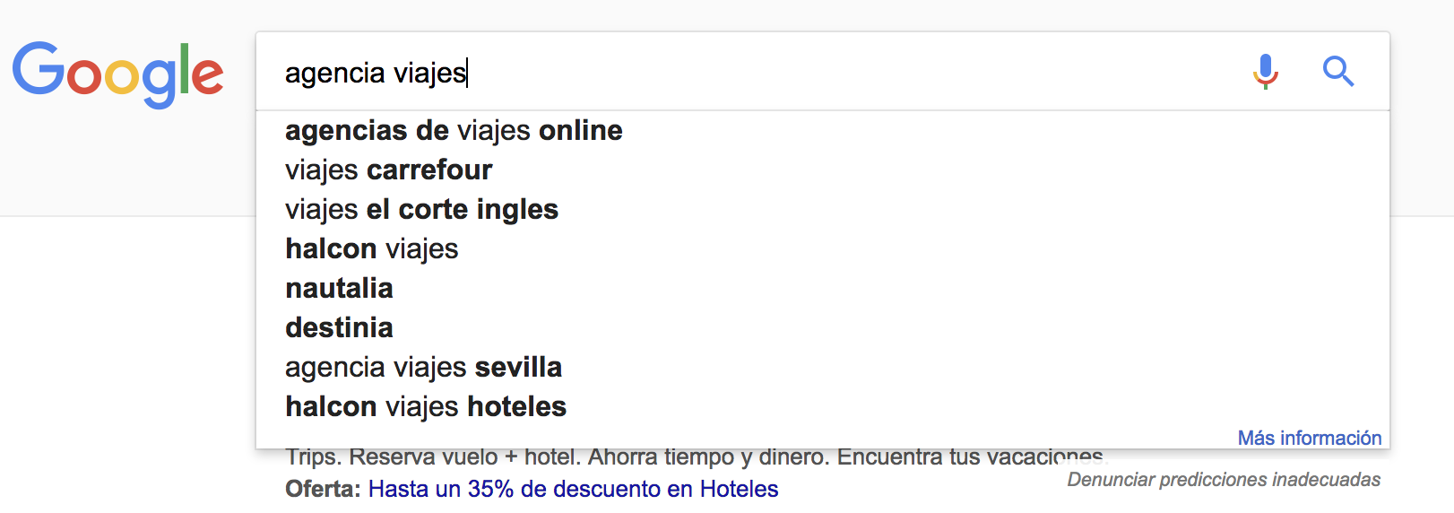 SEO para agencias de viajes - Otras sugerencias de búsquedas sobre "agencia viajes"