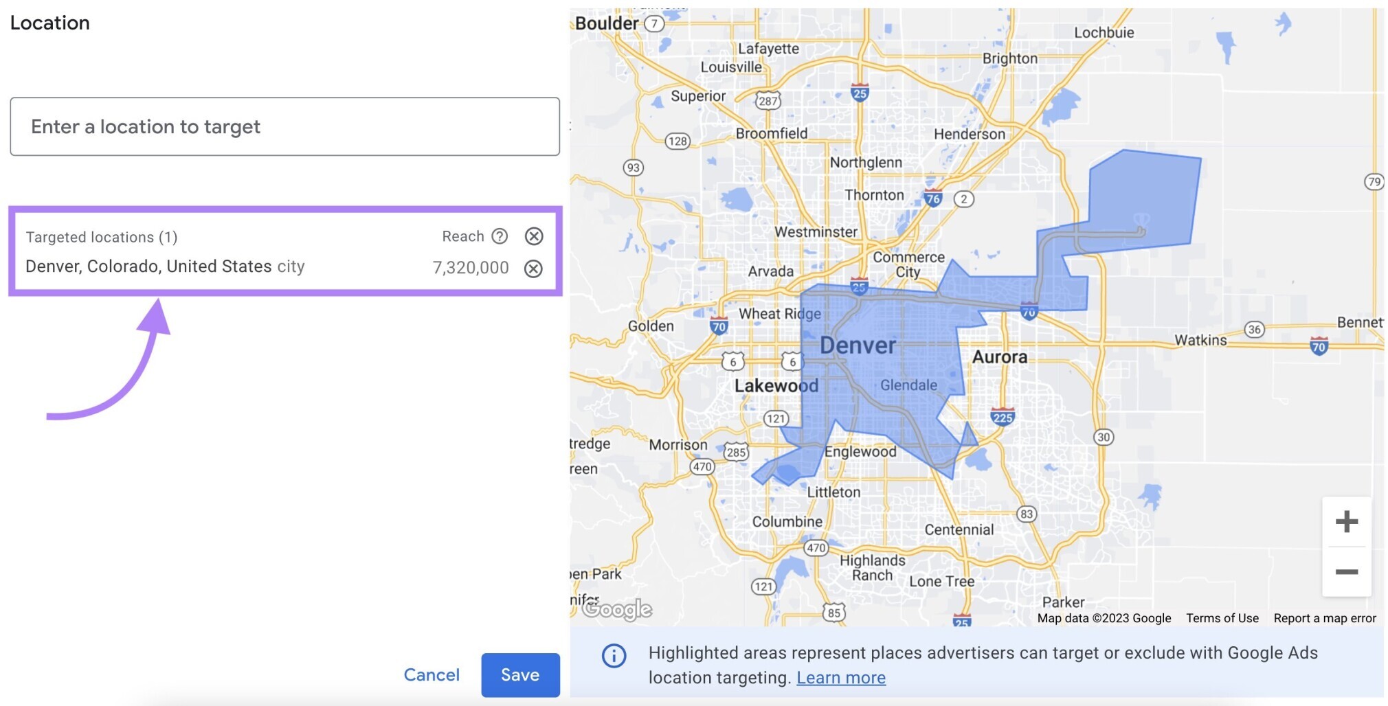 choose location for keyword results
