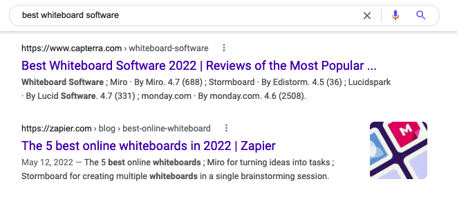 printscreen of google search results for best whiteboard software