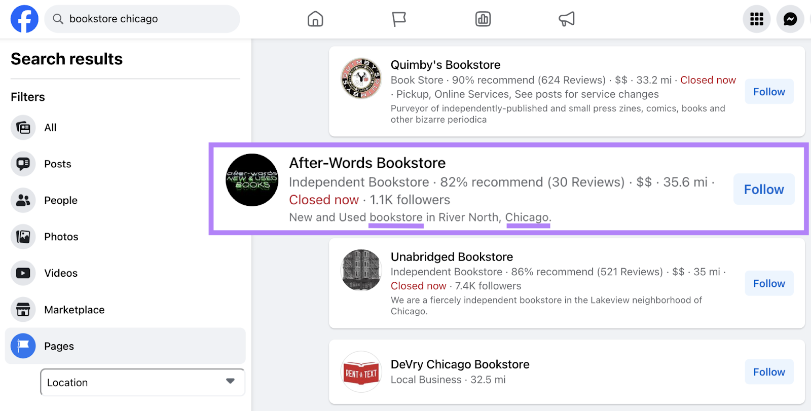 page's bio says new and used bookstore in river north, chicago